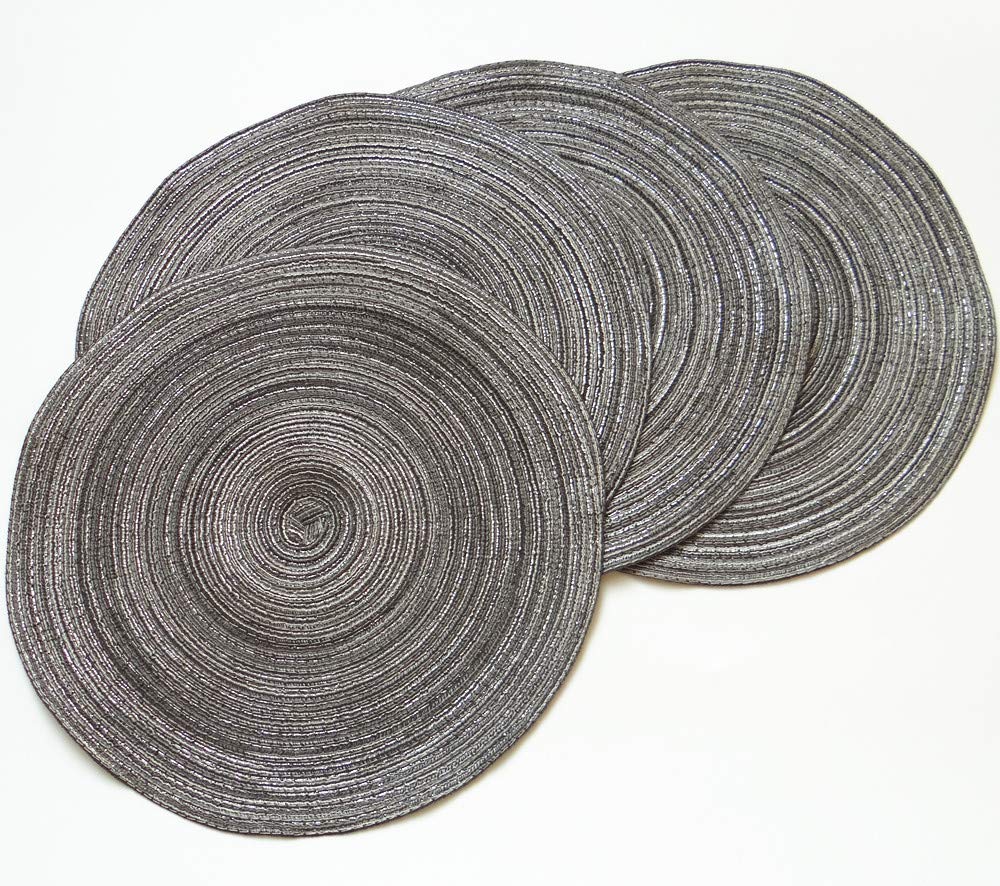 Amidaky Round Woven Placemats Thermal Insulation Dining Table Round Cotton Placemats Set of 4 Gray 14 inches Washable