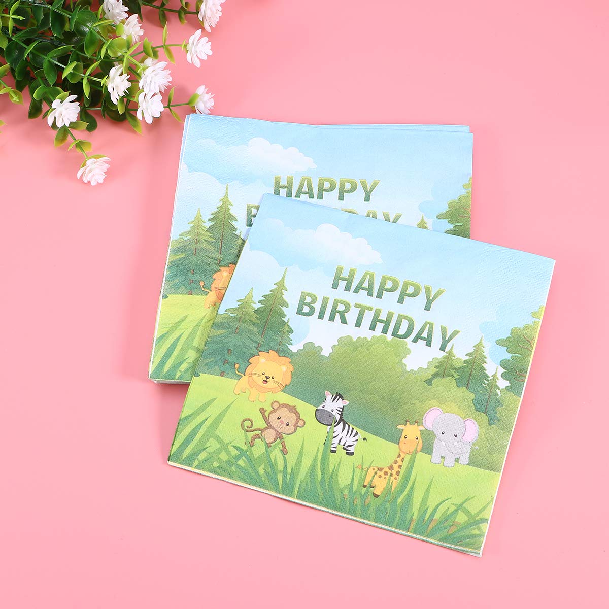 Rodschinson Com Ameublement Et Decoration Serviettes De Table En Tissu Amosfun Joyeux Anniversaire Serviettes Jetables Jungle Animal Print Pour La Fete Danniversaire 40pcs