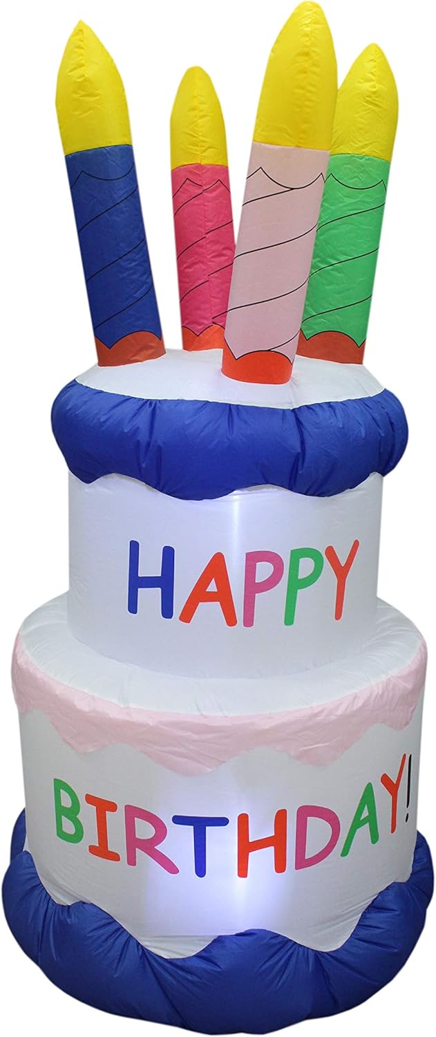 BZB Goods 6 Foot Tall Inflatable Happy Birthday Cake with 4 Candles Outdoor Indoor LED Lights Holiday Decorations, Blow up Lighted Yard Decor, Giant Lawn Inflatable Home Garden Party Favor Decoration