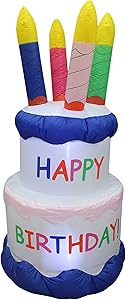 BZB Goods 6 Foot Tall Inflatable Happy Birthday Cake with 4 Candles Outdoor Indoor LED Lights Holiday Decorations, Blow up Lighted Yard Decor, Giant Lawn Inflatable Home Garden Party Favor Decoration
