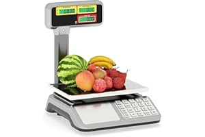 S AFSTAR Price Computing Scale with Pole Display, 88 lb Commercial Food Scale with Stainless Steel Platform, Rechargeable Bat