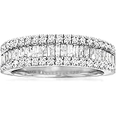 Ross-Simons 1.00 ct. t.w. Baguette and Round Diamond Ring in Sterling Silver. Size 6