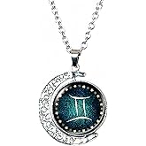 DEQIYIJI Birthday Gifts For Women Men Zodiac Sign Moon Pendant Necklace Jewelry Astrology 12 Constellation Horoscope Stuff