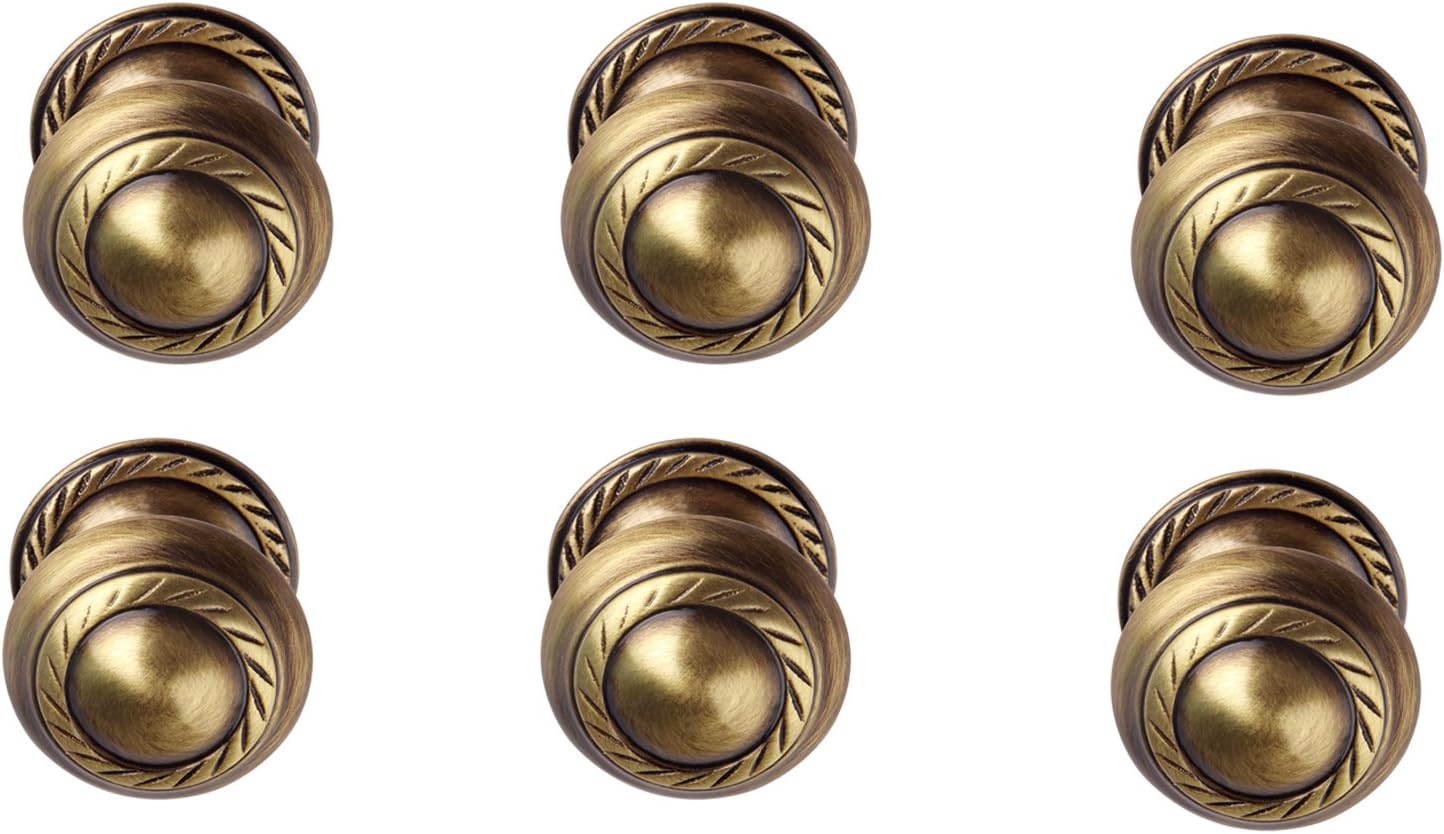 HOBKNOBS Georgian Antique Brass (25 mm Dia) Small Cabinet Drawers/Door Knobs - Brownish Gold (6)