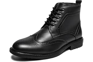 ARCBROTHERS Mens Fashion Dress Boots - Black Genuine Leather Classic Brogue Style Oxford Ankle Boots