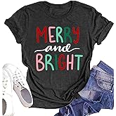 Christmas Shirts for Women Funny Christmas Decoration Element Graphic Shirts Tree Light Letter Printing Family Tops