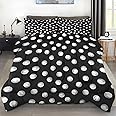 Pamnest Comforter Set Queen Size, Polka Dots Retro Soft 3 Pcs Bedding for Kids and Adults, Geometric Black Comforter Set with 2 Pillowcases, for Bedroom Bed Decor