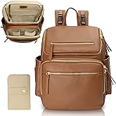 Omanmoli Diaper Bag Backpack Large Baby Diaper Bag Leather with 17 Diaper Bag Organizing Pouches,Changing Pad,Stroller Straps,4 Insulated Pockets,Brown
