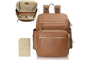 Omanmoli Diaper Bag Backpack Large Baby Diaper Bag Leather with 17 Diaper Bag Organizing Pouches,Changing Pad,Stroller Straps,4 Insulated Pockets,Brown