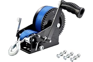 KROAK Heavy Duty Boat Trailer Winch 3500lbs Blue - 2-Way Ratchet with 4:1/8:1 Gear Ratio, 33 FT Strap - Portable Hand Crank Winch for Boat, Trailer, Truck, RV, ATV, Jet Ski