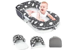 Portable Baby Lounger & Tummy Time with Zip-Up Carry Bag, Infant Support Cushion for Newborns to Toddlers (Cloud)