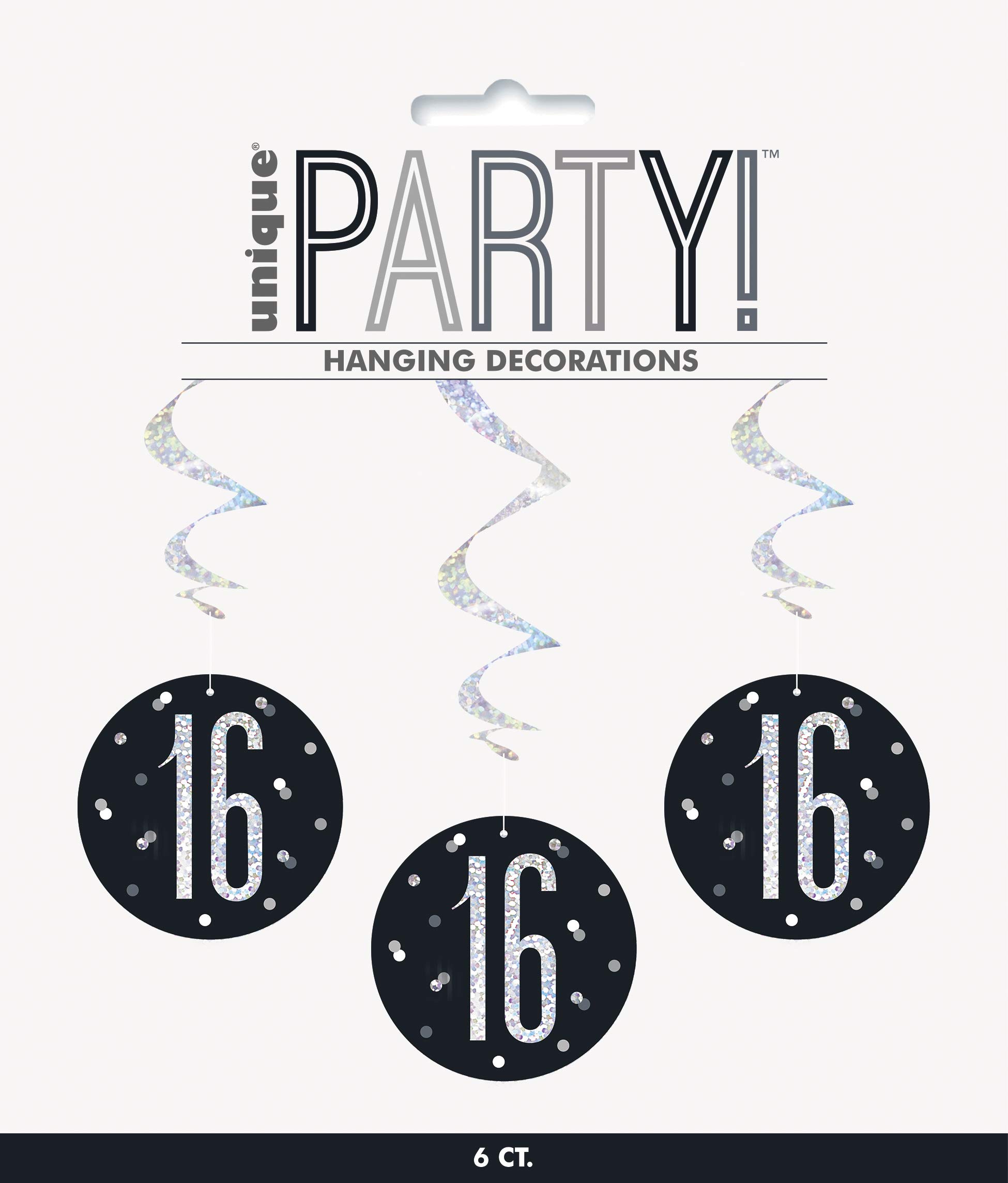 Prismatic 16th Birthday Swirl Hanging Decorations | 32" | Black | 6 Pcs.