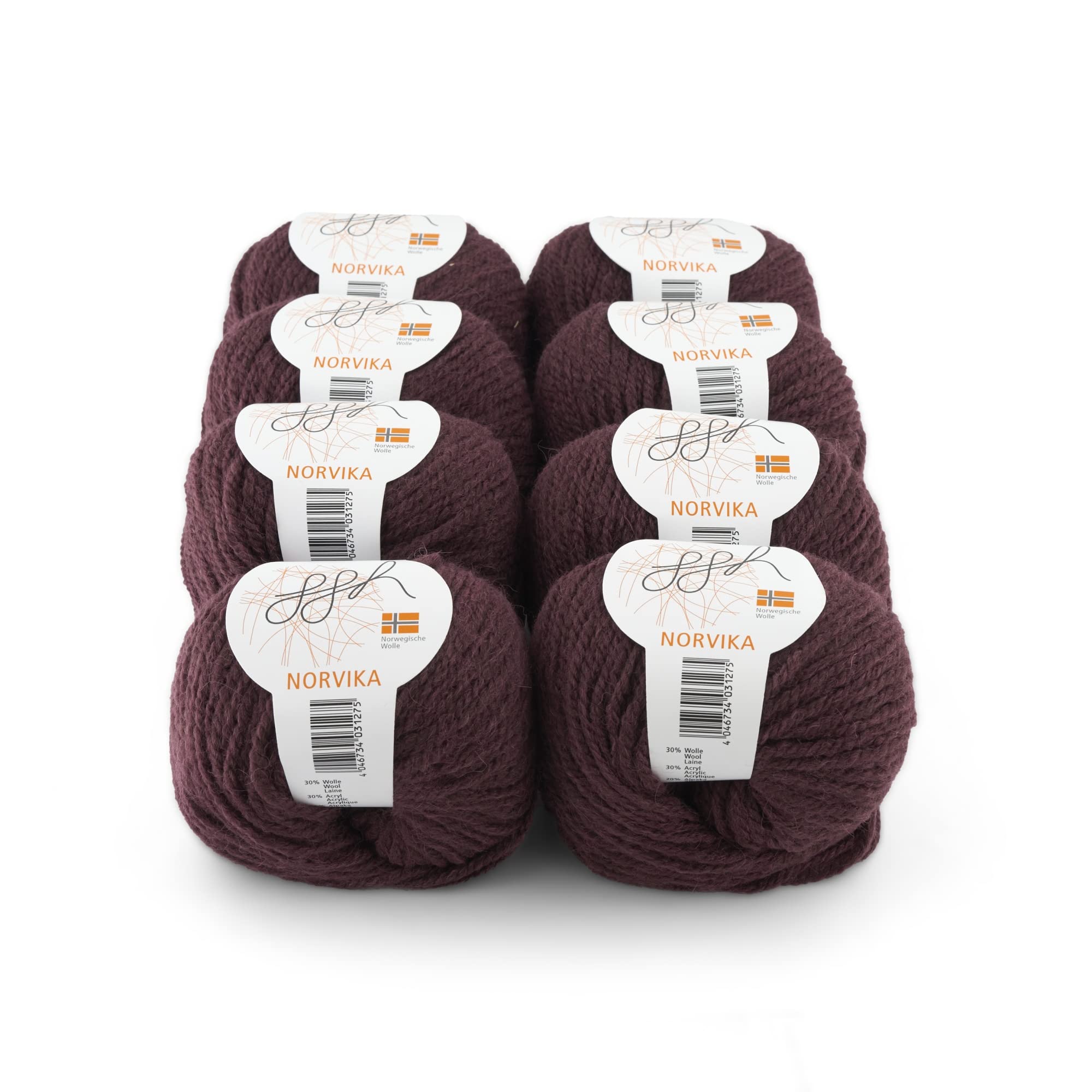 ggh Norvika Box – Virgin Wool Mix – 8 x 50 g Balls (Total 400 g) – Wool for Knitting or Crocheting Colour 007 – Aubergine