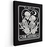 APJYM Gothic Skeleton Wall Decor, Tarot Card the Lover Canvas Wall Art, Gothic Halloween Witchy Room Decor, Witch Stuff, 11x14 Inches Framed