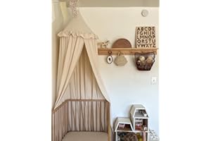 JIKAL Kids Bed Canopy with Ruffles Cotton Hanging Tent Frills Curtain Net for Baby Nursery Room Children Reading Nook Decor