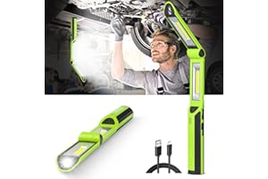 ropelux Work Light, Rechargeable LED Work Light 1500 Lumens, Portable Flashlight 180° Rotate 3 Modes, with 3 Magnetic Base and Hook Mechanic Light, for Car Repairing/Under Hood/Emergency