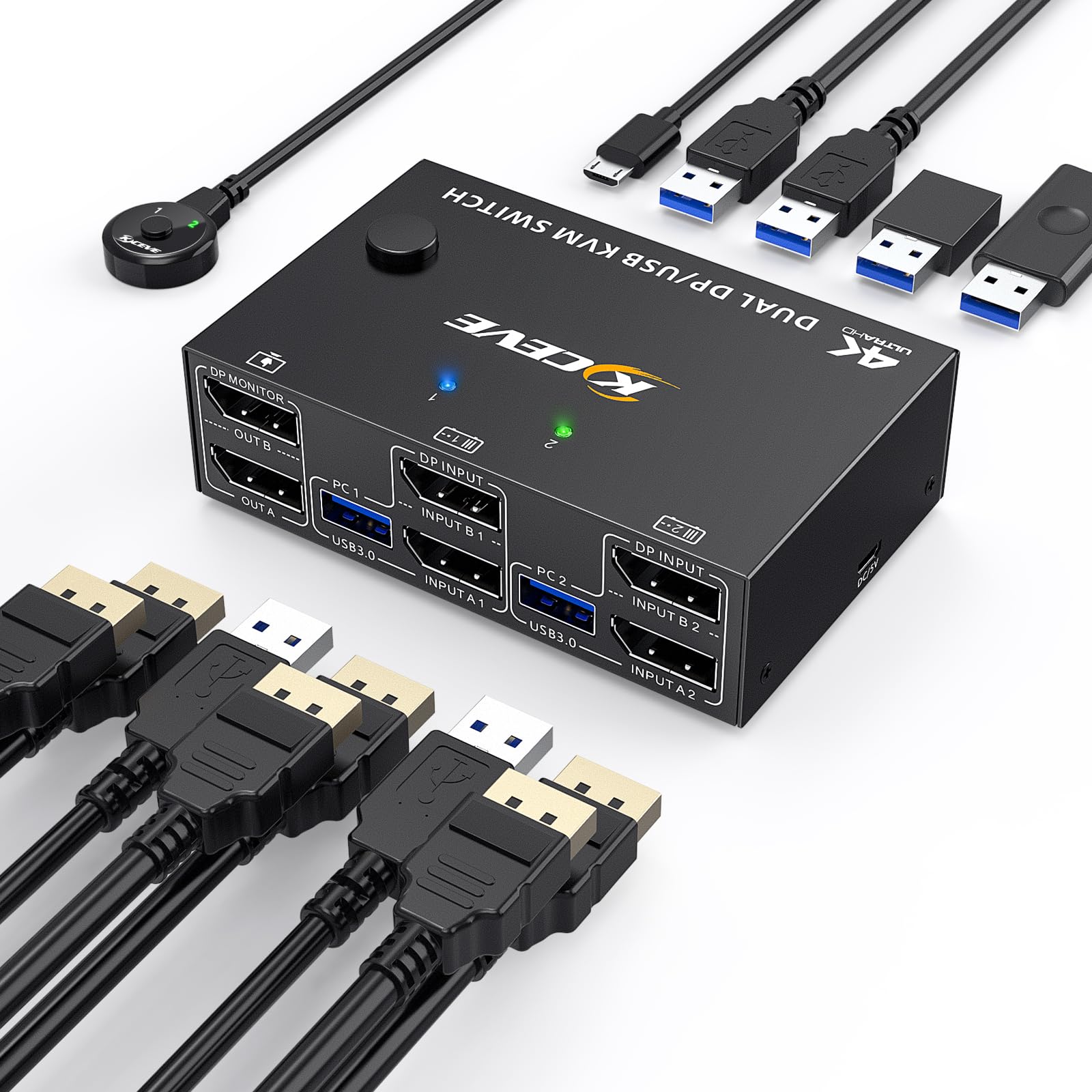 Displayport KVM Switch 2 Monitors 2 Computers, 8K@60Hz 4K@120Hz DP USB 3.0 KVM Switcher for 2 Computers Share 1 Monitor and 4 USB 2.0 Port, Supports Copy and Extend Modes, with Desktop Controller