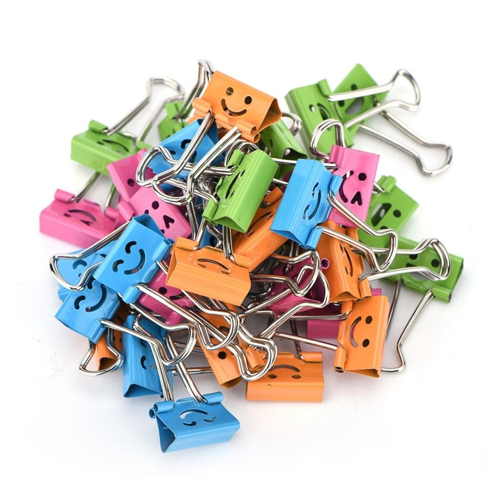 40Pcs Binder Clips, Colorful Smiles Paper Binder Clips Set, 19mm Colours Metal Bulldog Clips Paper Binder Clips Clamps, with Clear Box, for Office Home School