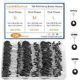 Lavie&amp;Camus 720PCS Fishing Bobber Stopper, Oval Floats Sinker Stops, 6 in 1 Black Rubber Bobber Stops, L M S Size Float Stop Kit