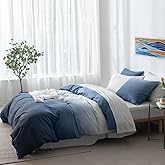 100% Cotton Duvet Cover King Size - Reversible Ocean Blue Duvet Cover Set with Button Closure, Gradient Navy Blue Bedding Set 3 Pcs, 1 Duvet Cover 104"x90" with 4 Corner Ties and 2 Pillow Shams 20"x36