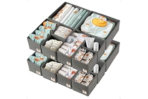 ZenStorage 16 Pack Drawer Organizer for Baby Clothes, Nursery Drawer Organizer for Baby Diaper, Collapsible Deep Fabric Drawer Organizer with Zipper for Socks, Bra, Towels, Ties, Grey