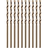amoolo 1/16" inch Cobalt Drill Bits, 10pcs | M35 HSS Metal Jobber Length Twist Drill Bit Set for Hard Metal, Stainless Steel