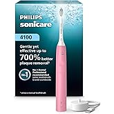 Philips Sonicare 4100 Rechargeable Electric Toothbrush, Deep Pink | 700% More Plaque Removal&sup1;, Pressure Sensor, 2 Brush Settings, 2-Week Battery, 2-Minute Guided Timer, HX3681/26