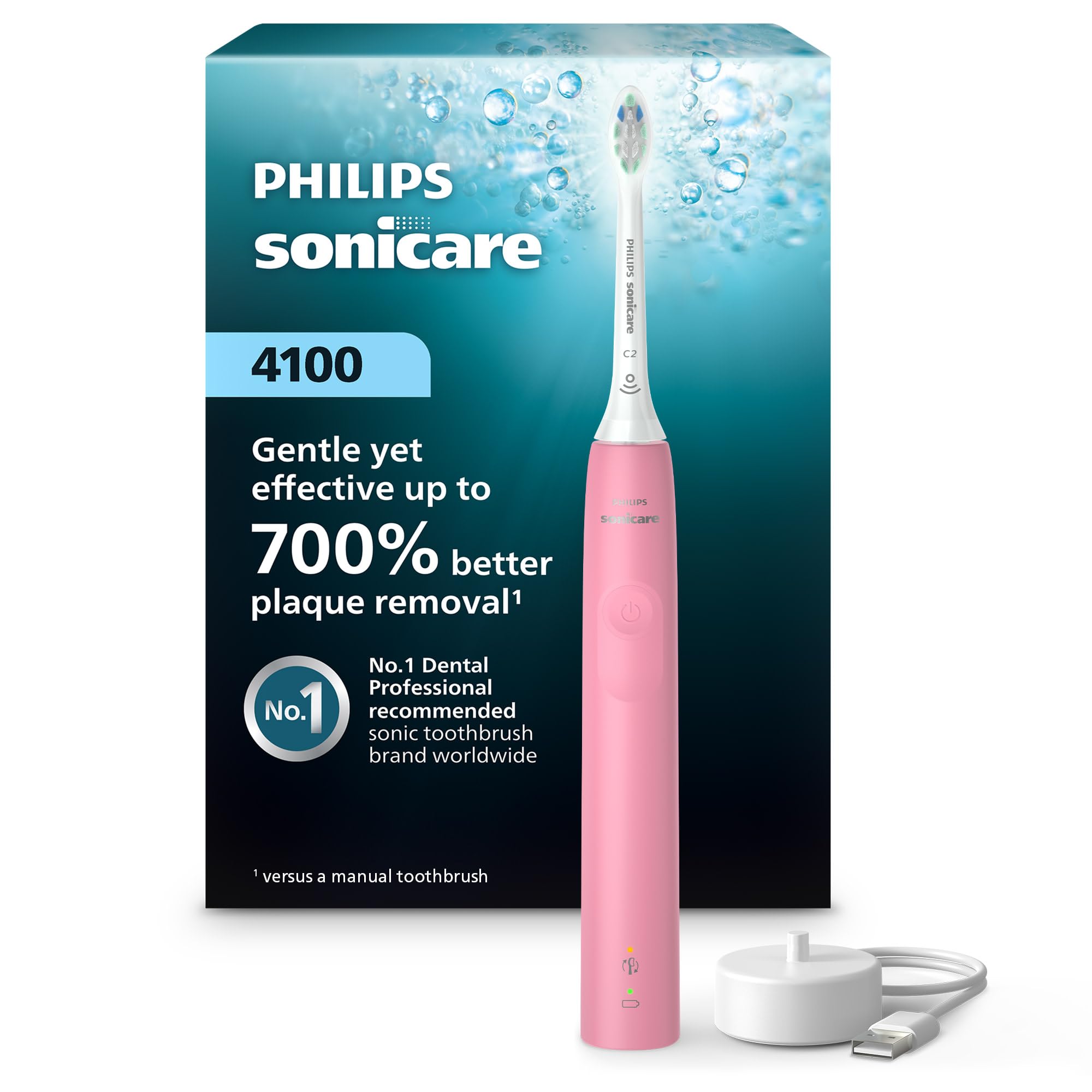 Photo 1 of Philips Sonicare 4100 Series Electric Toothbrush - Sonic Toothbrush with Advanced Sonic Technology, Pressure Sensor, Two Intensity Settings, Smartimer & Quadpacer, Deep Pink, Model HX3681/26