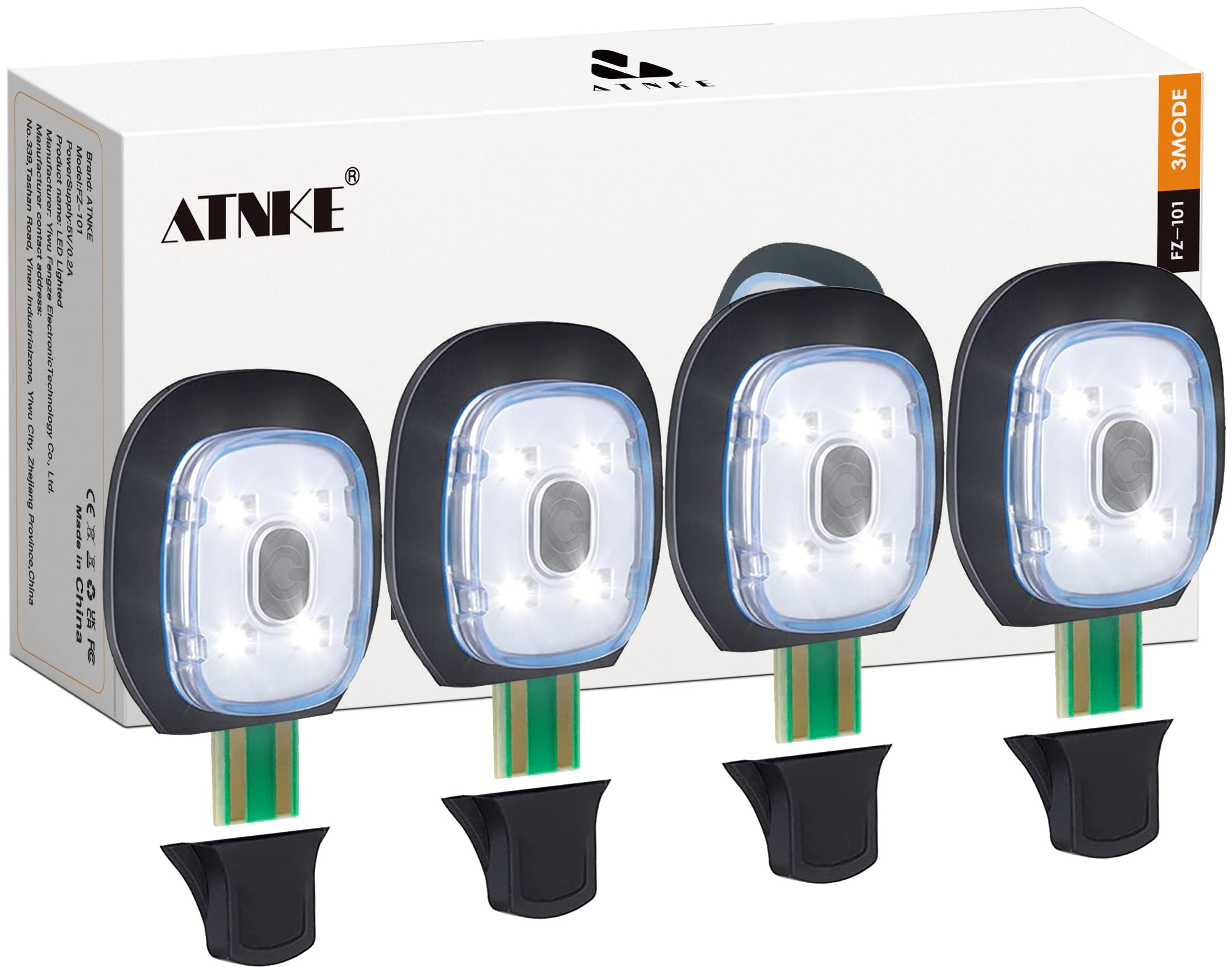 ATNKE Replacement LED Lights for Lighted Beanie Cap,USB Rechargeable Ultra Bright Waterproof Light Lamp Red and Blue Flashing Alarm Headlamp/White Light-4PC