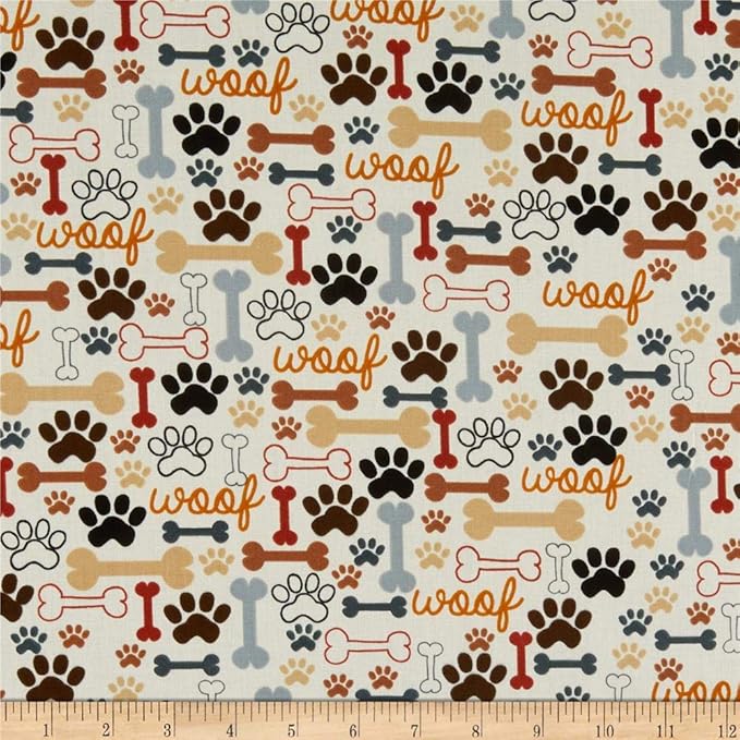 Timeless Treasures Quilt Fabric Dog Bones & Paw Prints Cream Quilt