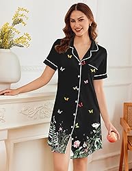 Ekouaer Womens Breastfeeding Nightgown Button Down