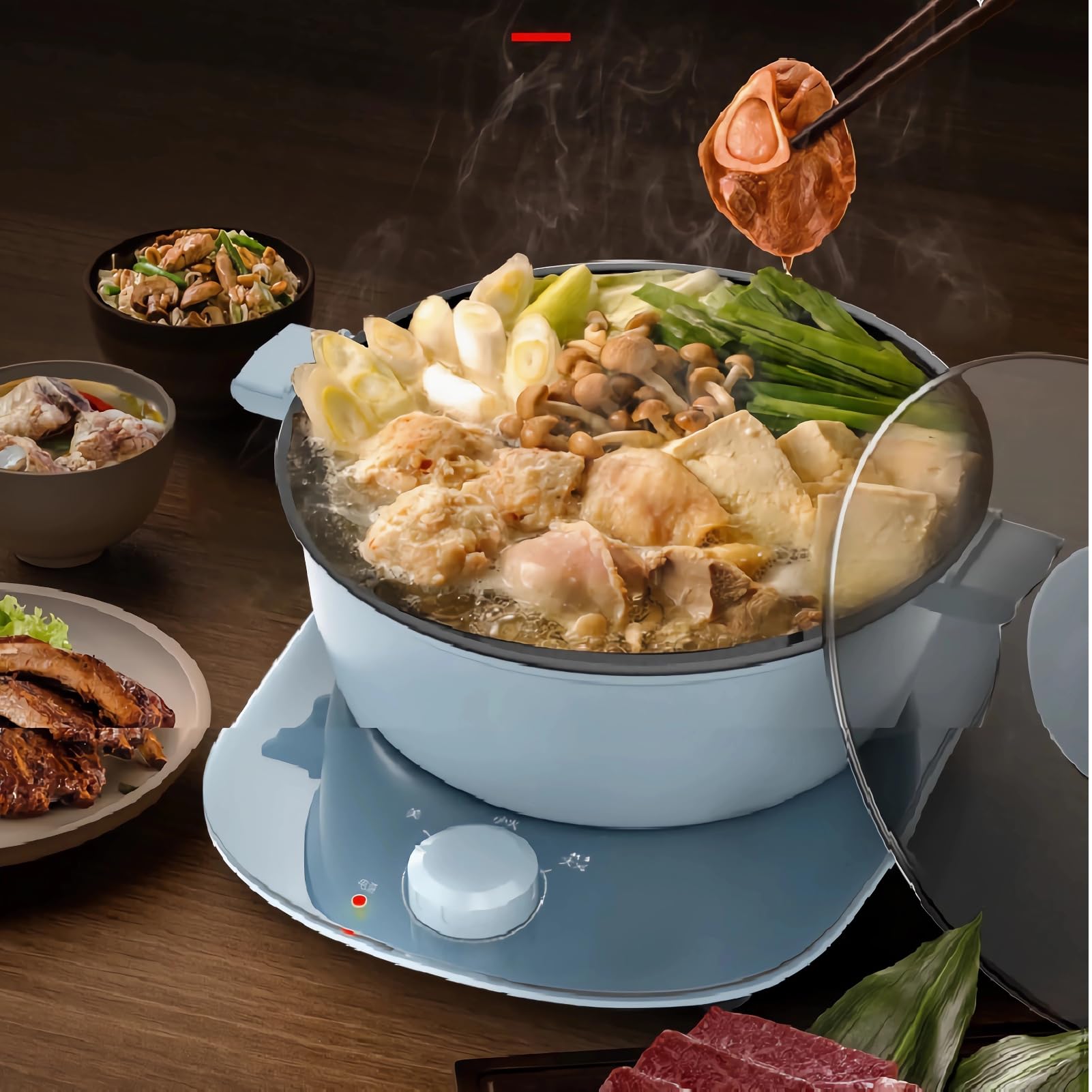 GOVNPJ Shabu Shabu Pot Electric, 3L Electric Hot Pot with Burner Split Electric Pot Non-Stick Hot Pot Electric, Kitchen Burner Stove with Shabu Hot Pot Electric Pot for Dorm,Family Cooking