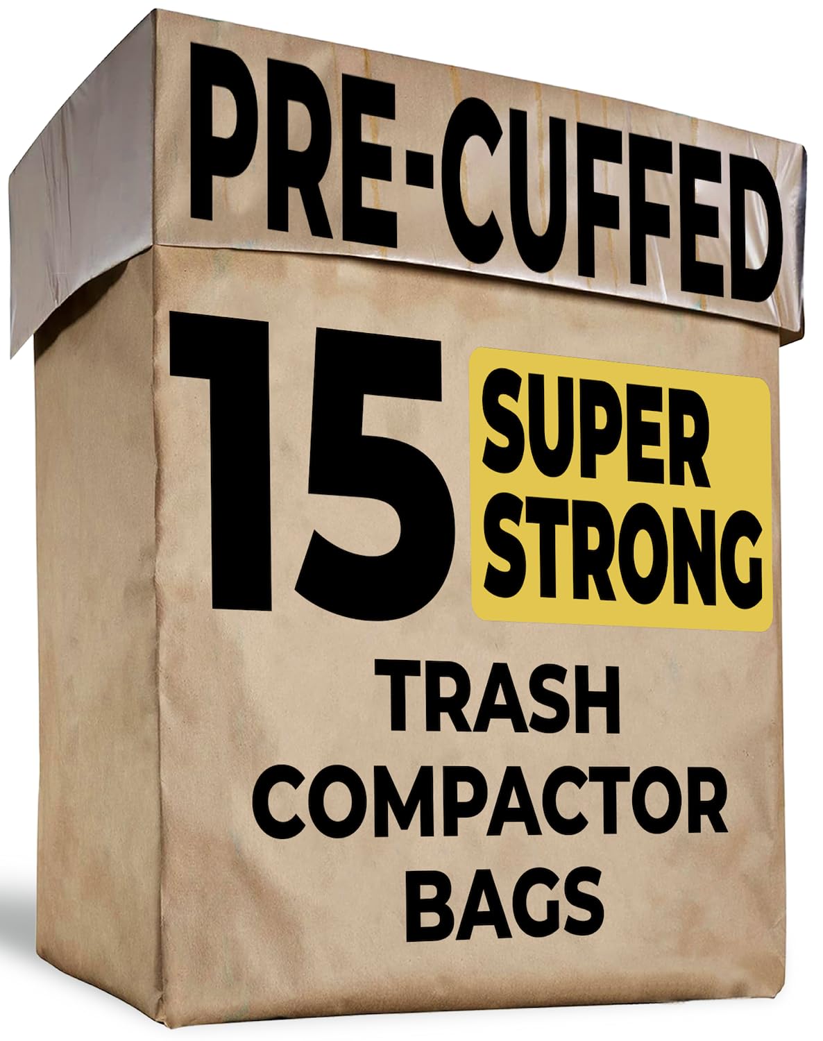 Photo 1 of Trash Compactor Bags for Kitchen - 15 PACK - Pre-Cuffed, Super Strong & Heavy Duty Kitchen Trash Bags with Leak Proof Plastic Liner, Fits GE Model Compactors with Rectangular Containers