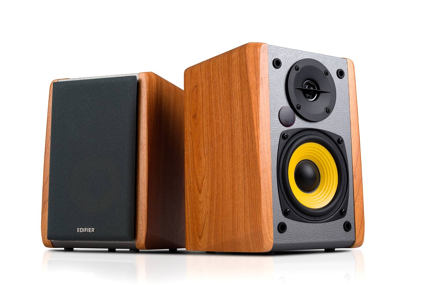 Edifier R1010BT Active Bookshelf Speakers 2.0, Bluetooth v5.1, 24W RMS, 4″ Mid-Bass & 0.5″ Tweeters, Dual RCA & AUX Inputs, Tone & Volume Knobs, Pair, Wood Grain