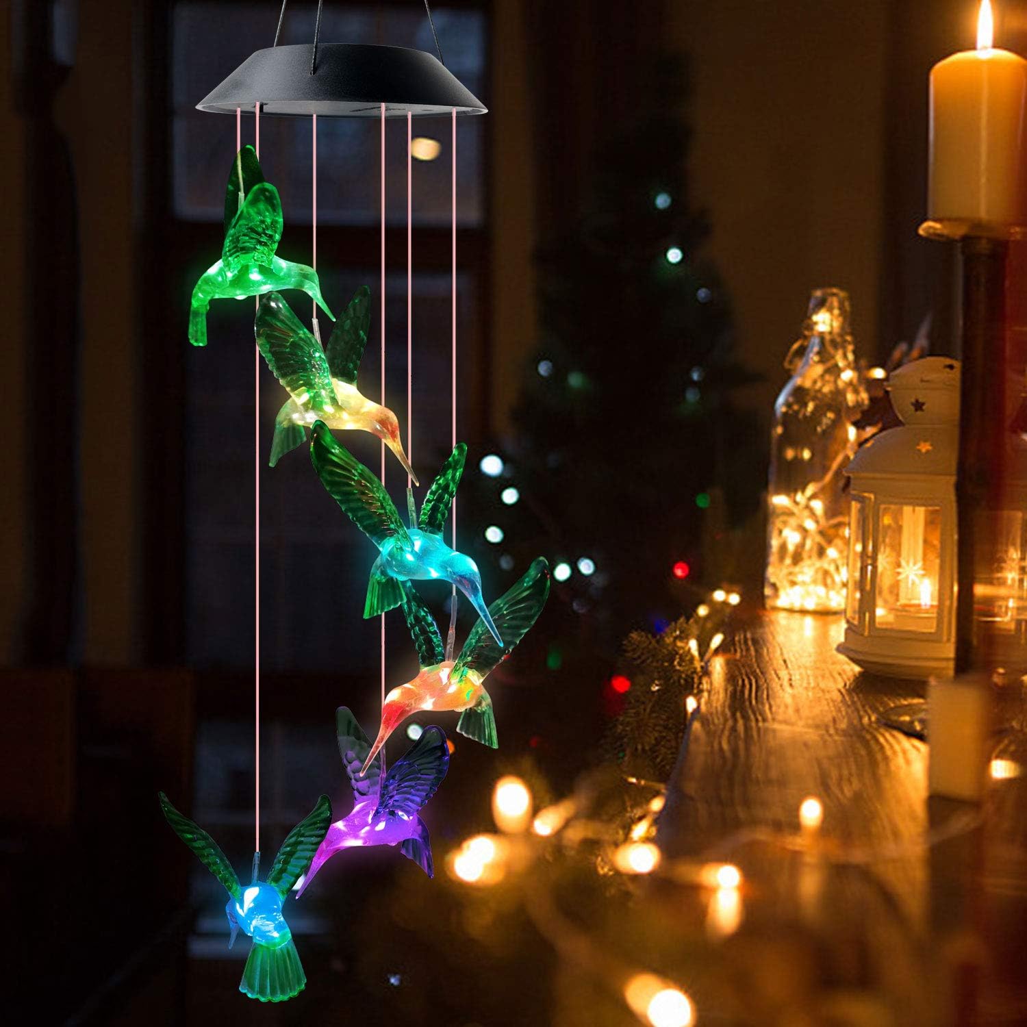 JOBOSI Hummingbird Wind Chimes Solar Wind Chimes Glow Wind Chimes Outdoor Indoor Decor Gifts for mom Hummingbird Gifts mom Gifts Thanksgiving Gift Grandma GiftsS Hook Wind Chimes Sympathy Wind Chimes : Garden & Outdoor
