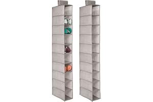 mDesign Soft Fabric Closet Organizer - Holds Shoes, Handbags, Clutches, Accessories - 10 Shelf Over Rod Hanging Storage Unit - Textured Print - 2 Pack - Linen/Tan