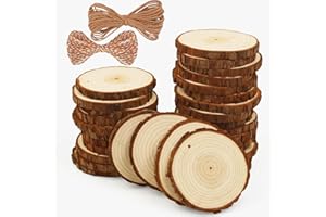 ASSIRES Natural Wood Slices 30 Pcs 2.4-2.8 Inches Craft Unfinished Wood Kit Predrilled Wooden Rounds with Bark, Wood Circles with Hole, Wood Slices for Crafts Ideal for DIY Projects, Christmas Ornaments