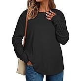 Eytino Plus Size Tops for Women Casual Crewneck Raglan Long Sleeve Shirts Loose Lightweight Tunics(1X-5X)
