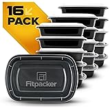 Meal Prep Containers by Fitpacker - Plastic Microwavable Stackable Reusable, Dishwasher & Freezer Safe - Lunch Box, Portion Control & Food Storage - Made in the USA (28oz - Set of 16)
