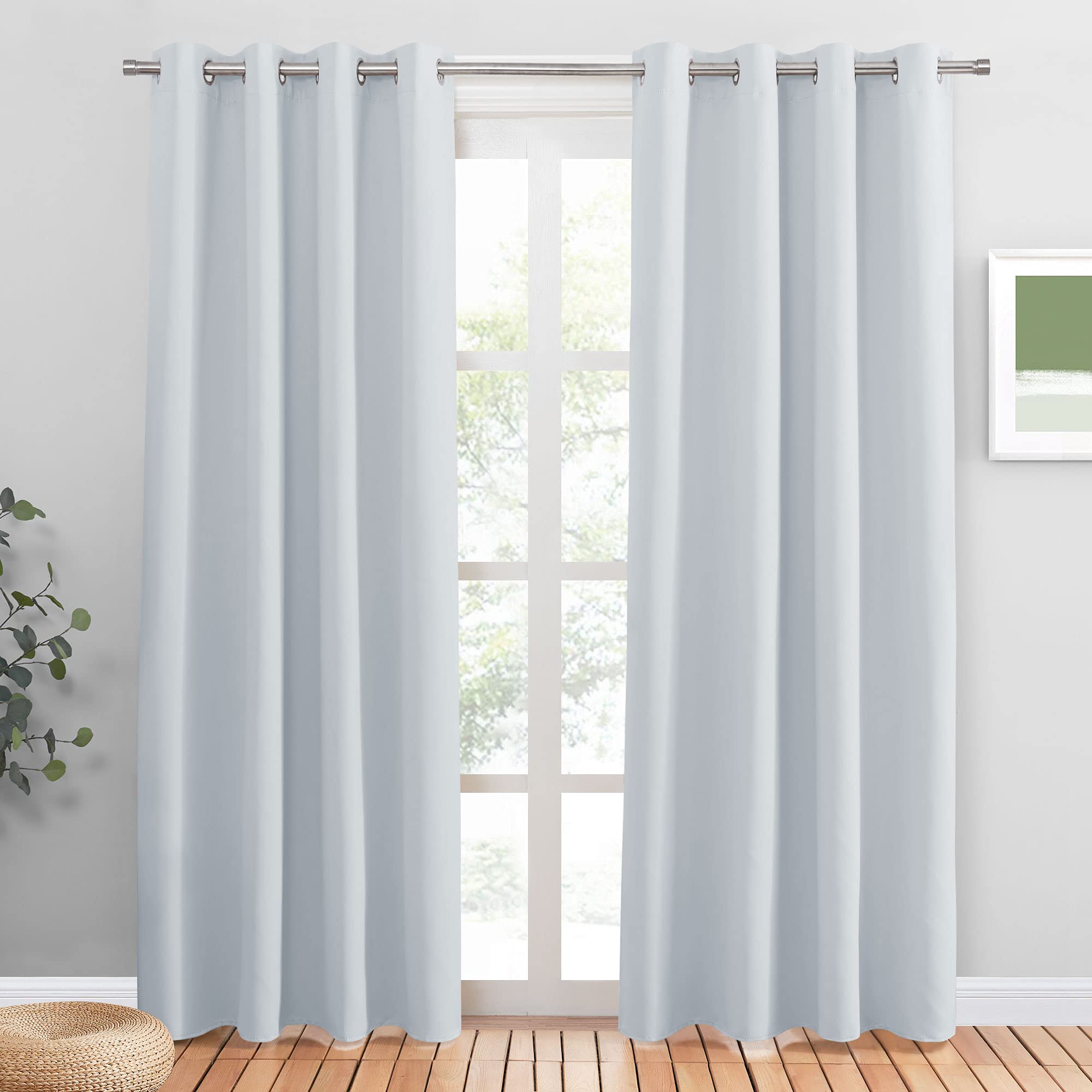 PONY DANCE White Thermal Curtains for Bedroom - Eyelet Privacy Door Curtain Drapes for Room Darken Eyelet Top Window Treatment for Living Room, 2 Pieces, 52 x 84 Inch, Greyish White — image 1