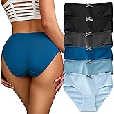 Cinvik Womens Cotton Underwear Full Coverage Soft Stretchy Scrunch Briefs Comfortable Cute Bikini Panties for Ladies 6pack
