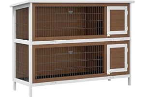 PawHut 54" 2-Story Large Rabbit Hutch Bunny Cage Wooden Pet House Small Animal Habitat with Lockable Doors, No Leak Tray and Waterproof Roof for Rabbits, Chickens, Ducks, Outdoor/Indoor Brown