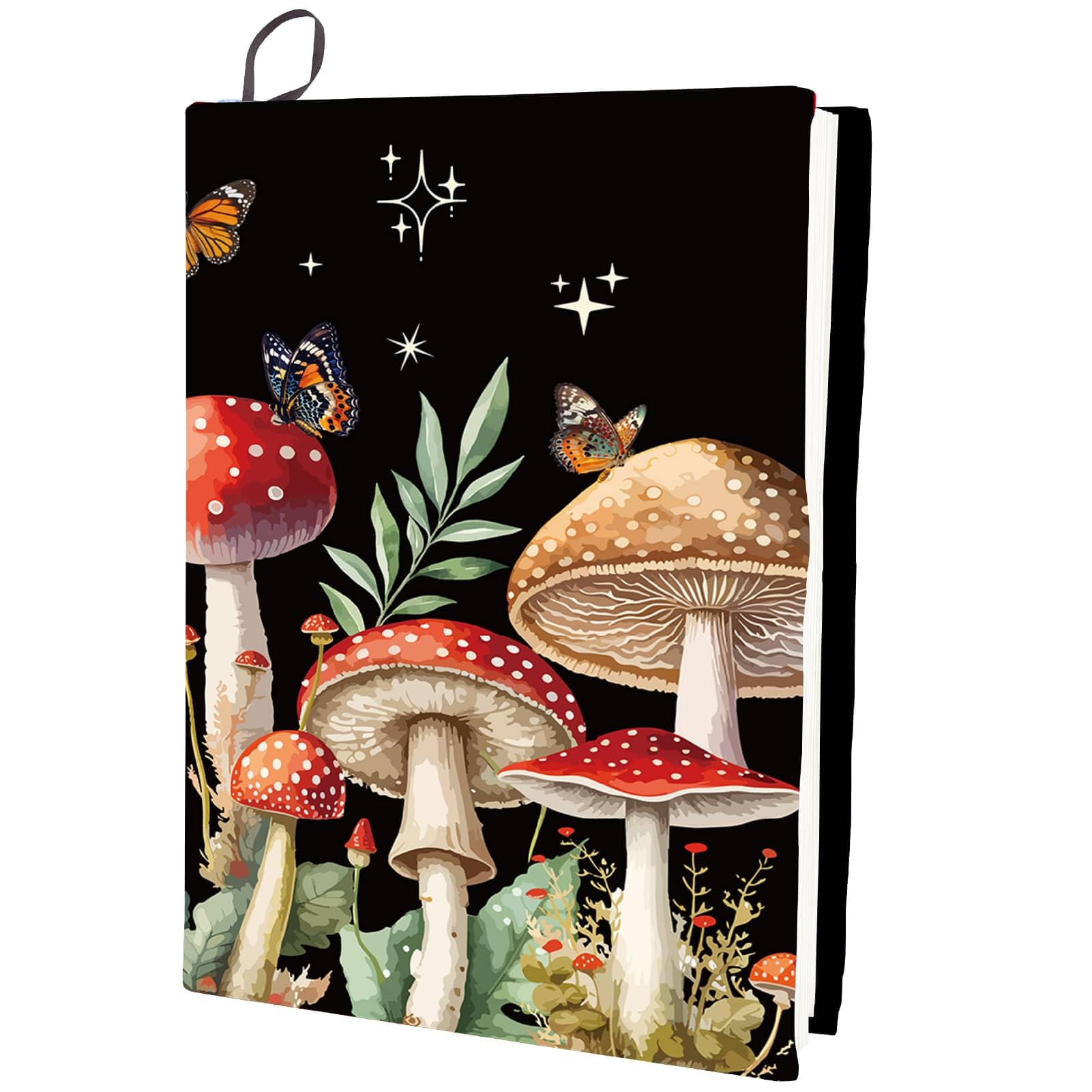 CRASPIRE Mushroom Stretchable Book Cover Butterfly Plant Washable Reusable Large Nylon Book Protector Elastic Notebook Wraps Suitable for Most Hardcover Books Classroom Students