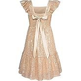 GRACE KARIN Girls Sequin Dress Flutter Sleeve A-Line Tie Back Sparkly Formal Party Dress for Girl 5-12Y
