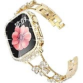 Surace Compatible with Apple Watch Bands for Women 40mm 41mm 44mm 45mm 42mm 46mm, Bow Jewelry Diamond Rhinestone Link Bracelet with 2 in 1 Waterproof Case for iWatch Series 11/10/9/8/7/6/5/4 SE3/2/1