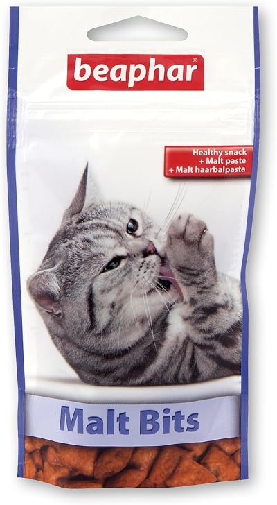Beaphar Malt Bits Cats Treats 75 x Crunchy Malt Bits for Hairball Passage