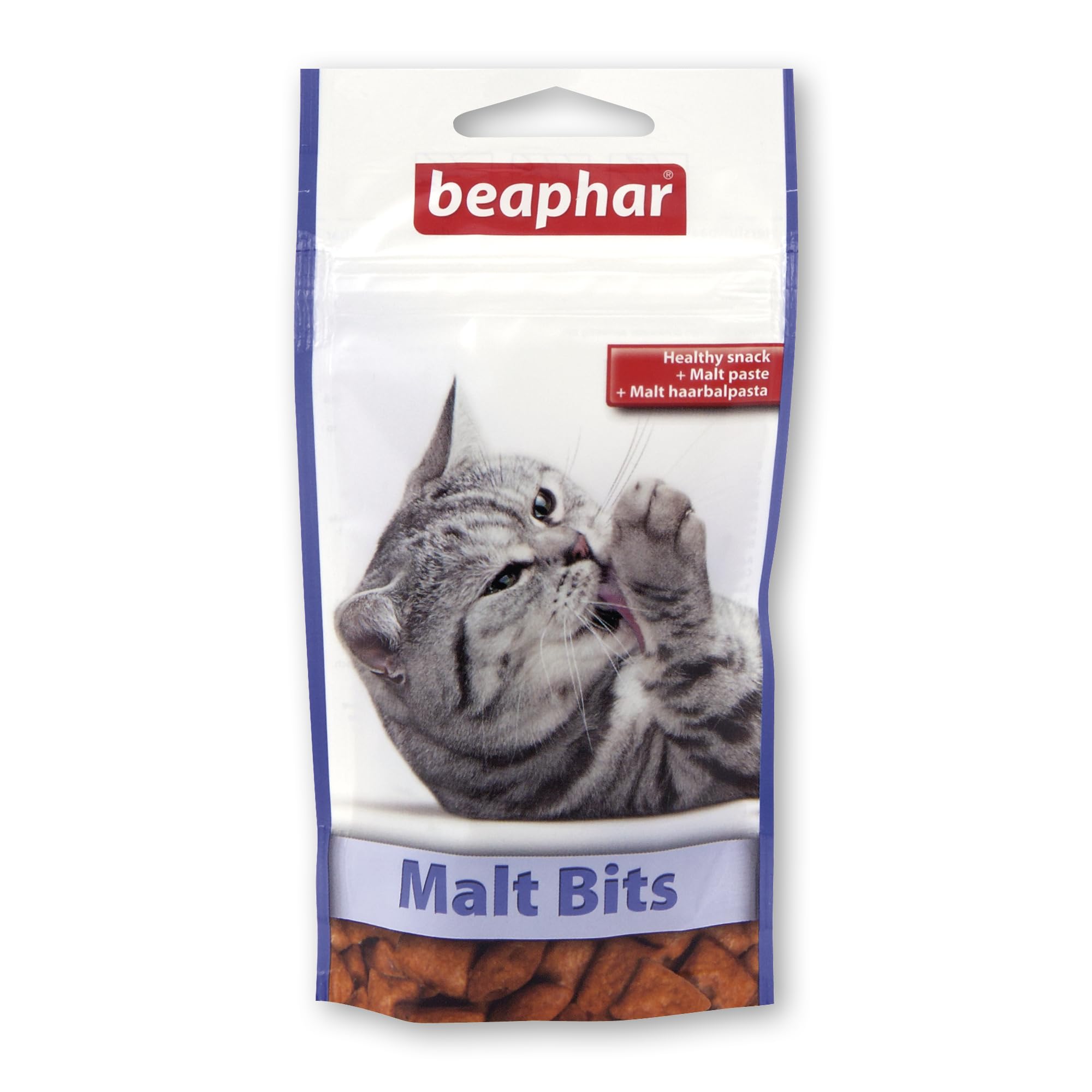 Beaphar - Malt Bits for Cats – Delicious, Crunchy Treats Filled With Malt Paste to Help the Natural Passage of Hair and Control Hairballs - Resealable Pack – For Cats of All Ages & Breeds – 75 treats