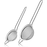 2 Pack Fine Mesh Strainers, Mini Stainless Steel Strainer with Handle for Kitchen, Metal Sieve Sifters for Straining Tea, Mat
