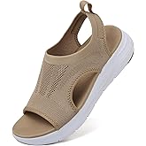 DimaiGlobal Women's Walking Sandals Arch Support Orthotic Comfort Slip-On Sport Sandals Open-Toe Platform Sandals for Plantar Fasciitis Summer Beach Casual