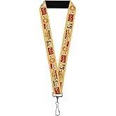 Buckle-Down Peanuts Lanyard, Peanuts Social Club Peace and Love Scenes Yellow Red, Elastic